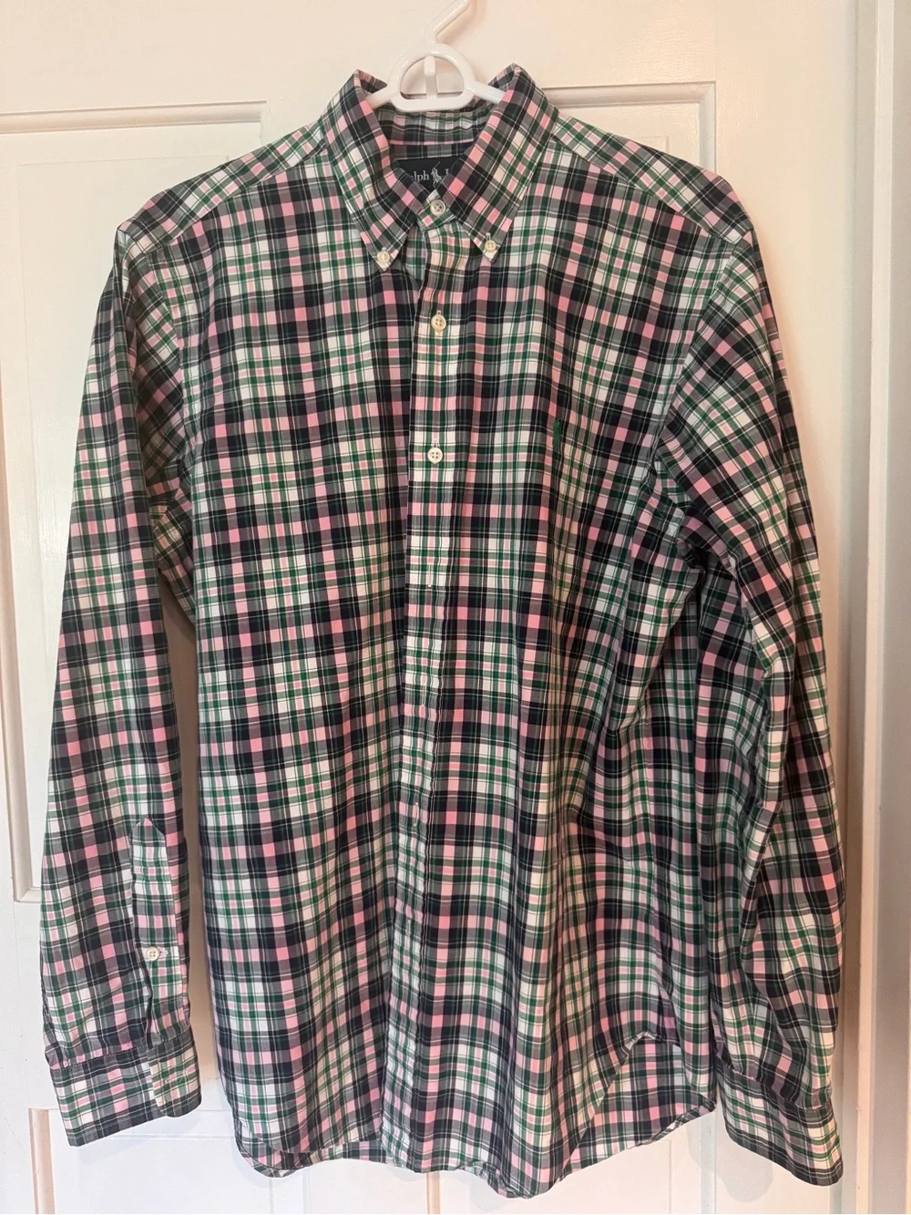 Ralph Lauren Men's Classic Fit Pink Green Plaid Button Down Shirt Size M